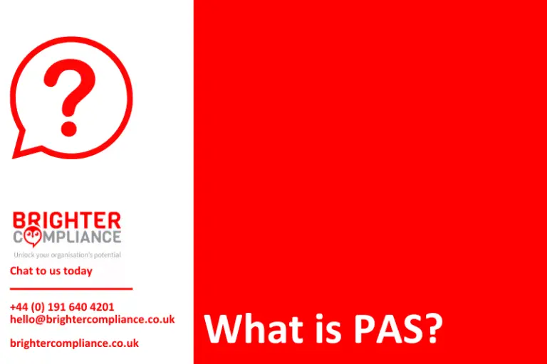 Brighter Compliance banner titled "What is PAS?" featuring contact information and a question mark icon Brighter Compliance banner titled "What is PAS?" featuring contact information and a question mark icon