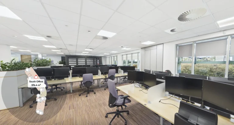 360° digital walkthrough of a commercial building showing fire safety and compliance assets for remote building management.